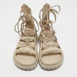 Dior Grey Leather Abbesse Flat Sandals Size 39