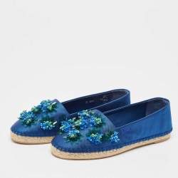 Dior Blue Canvas Embellished Espadrille Flats Size 36