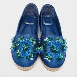 Dior Blue Canvas Embellished Espadrille Flats Size 36