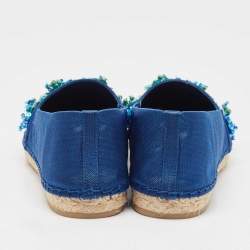 Dior Blue Canvas Embellished Espadrille Flats Size 36