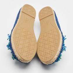 Dior Blue Canvas Embellished Espadrille Flats Size 36