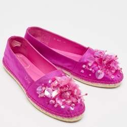 Dior Pink Canvas Embellished Espadrille Flats Size 36
