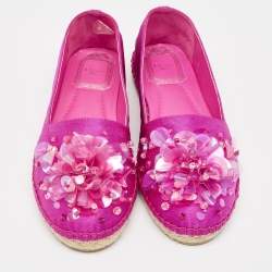 Dior Pink Canvas Embellished Espadrille Flats Size 36
