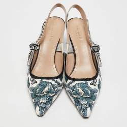 Dior Blue/White Floral Embroidered Canvas J'adior Slingback Pumps Size 39
