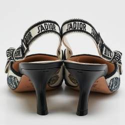 Dior Blue/White Floral Embroidered Canvas J'adior Slingback Pumps Size 39