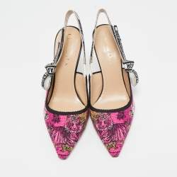 Pre Owned Dior Multicolor Embroidered Canvas J'Adior Slingback Pumps Size 37