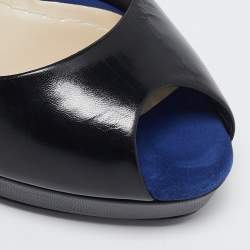 Dior Black/Blue Leather and Suede Rose Detail Peep Toe Pumps Size 38