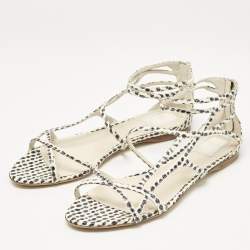 Dior Cream/Black  Polka Dot Python Leather Flat Sandals Size 39