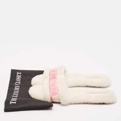 Dior White/Pink Canvas and Shearling Chez Moi Flat Sandals Size 40