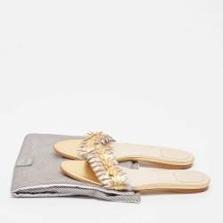 Pre Owned Dior Brown/Sliver Leather Flat Slides Size 40