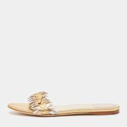 Pre Owned Dior Brown/Sliver Leather Flat Slides Size 40