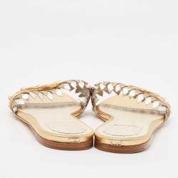 Pre Owned Dior Brown/Sliver Leather Flat Slides Size 40