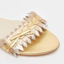 Pre Owned Dior Brown/Sliver Leather Flat Slides Size 40