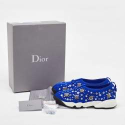 Pre Owned Dior Blue Embellished Mesh Fusion Sneakers Size 38.5