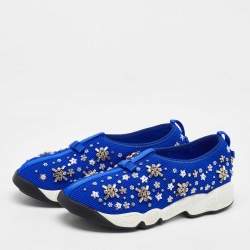 Pre Owned Dior Blue Embellished Mesh Fusion Sneakers Size 38.5