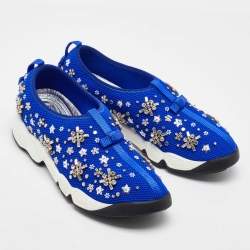 Pre Owned Dior Blue Embellished Mesh Fusion Sneakers Size 38.5