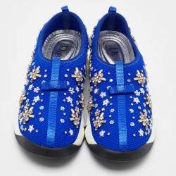 Pre Owned Dior Blue Embellished Mesh Fusion Sneakers Size 38.5