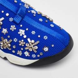 Pre Owned Dior Blue Embellished Mesh Fusion Sneakers Size 38.5