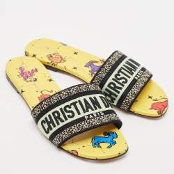 Pre Owned Dior Multicolor Embroidered Canvas Dway Flat Slides Size 36