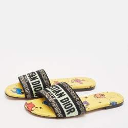 Pre Owned Dior Multicolor Embroidered Canvas Dway Flat Slides Size 36