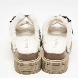 Dior Beige Leather and Shearling Fur Diorquake Strap Sandals Size 36