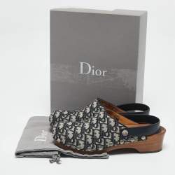 Dior Navy Blue Oblique Canvas and Leather Slingback Clogs Size 40