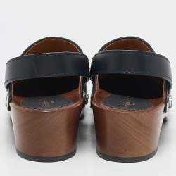 Dior Navy Blue Oblique Canvas and Leather Slingback Clogs Size 40