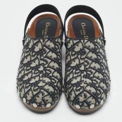 Dior Navy Blue Oblique Canvas and Leather Slingback Clogs Size 40