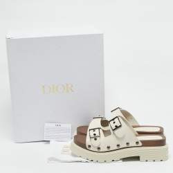 Dior Ivory Leather Diorquake Slide Flats Size 40