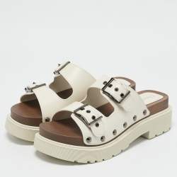 Dior Ivory Leather Diorquake Slide Flats Size 40