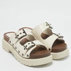Dior Ivory Leather Diorquake Slide Flats Size 40