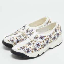 Dior White Perforated Leather Floral Applique Fusion Sneakers Size 40