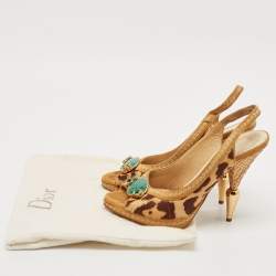 Dior Beige/Brown Calf Hair and Suede Peep Toe Slingback Pumps Size 38