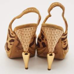 Dior Beige/Brown Calf Hair and Suede Peep Toe Slingback Pumps Size 38