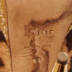 Dior Beige/Brown Calf Hair and Suede Peep Toe Slingback Pumps Size 38
