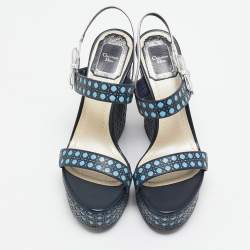 Dior Multicolor Cannage Leather Platform Wedge Sandals Size 36