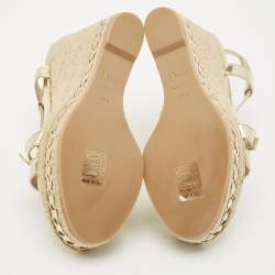 Pre Owned Dior Gold Leather Espadrille Wedge Sandals Size 36.5