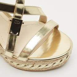 Pre Owned Dior Gold Leather Espadrille Wedge Sandals Size 36.5