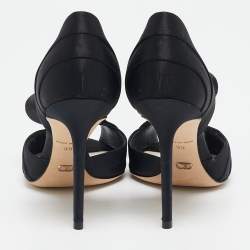 Dior Black Satin Peep Toe Bow D'orsay Pumps Size 35
