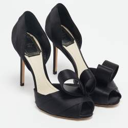 Dior Black Satin Peep Toe Bow D'orsay Pumps Size 35