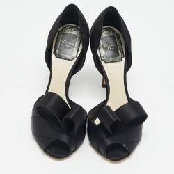 Dior Black Satin Peep Toe Bow D'orsay Pumps Size 35