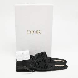 Dior Black Cannage Velvet Chez Moi Flat Slides 37.5