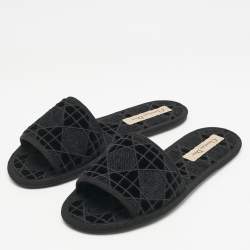Dior Black Cannage Velvet Chez Moi Flat Slides 37.5