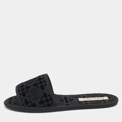 Dior Black Cannage Velvet Chez Moi Flat Slides 37.5