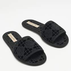 Dior Black Cannage Velvet Chez Moi Flat Slides 37.5