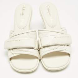Dior Off White Quilted Leather Diorevolution Slide Sandals Size 37