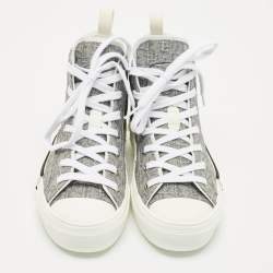 Dior Metallic Grey Oblique Jacquard B23 High Top Sneakers Size 40