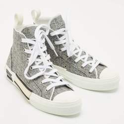 Dior Metallic Grey Oblique Jacquard B23 High Top Sneakers Size 40