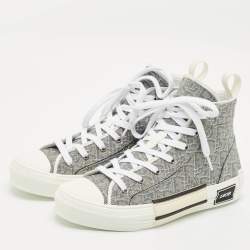 Dior Metallic Grey Oblique Jacquard B23 High Top Sneakers Size 40
