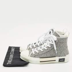 Dior Metallic Grey Oblique Jacquard B23 High Top Sneakers Size 40